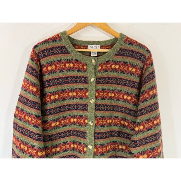 Vintage SKYR Fair Isle 100% Wool Knit Cardigan Sweater Nordic Ski Sz L - Picture 3 of 9
